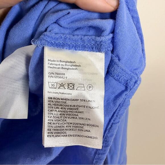 H&M Linen Blend Button Down Shirt Size M Blue Coastal Basic - Picture 5 of 7